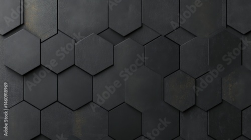Obraz na płótnie Dark Grey Hexagonal Pattern 3D Render Minimalist Background Texture w salonie
