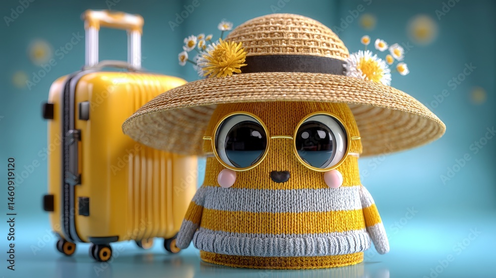Cute Knitted Traveler Summer Vacation Suitcase Hat Sunglasses