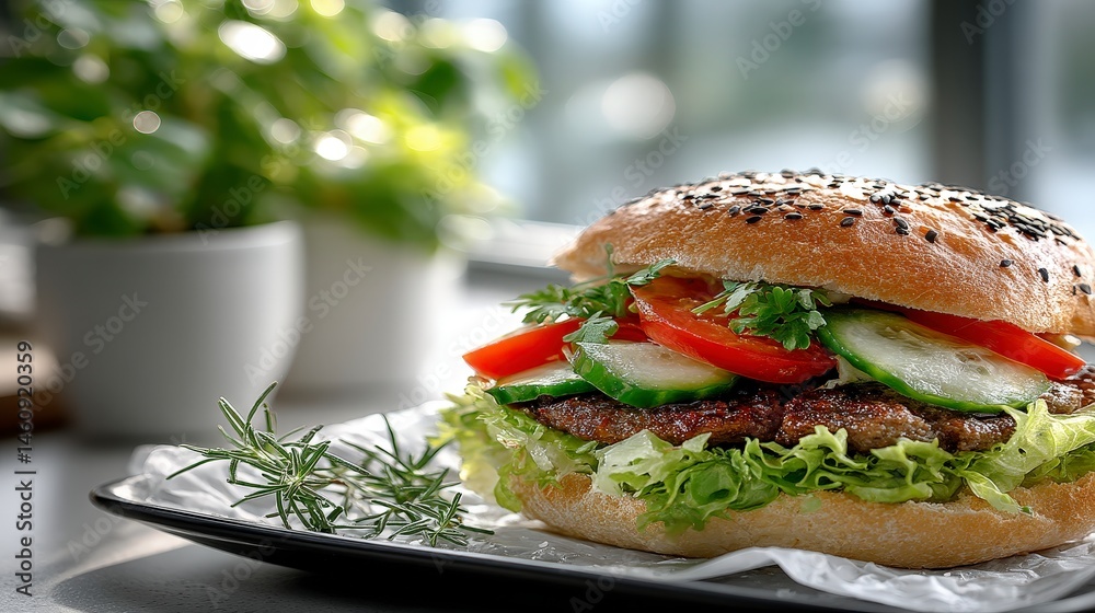 Delicious Homemade Hamburger with Fresh Vegetables