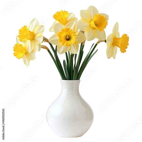 Daffodils flowers in vase spring floral arrangement white vase yellow flowers spring season flower arrangement on transparent background