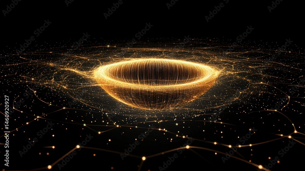 Abstract Golden Particle Bowl 3D Render Futuristic Technology Network Connection Ene