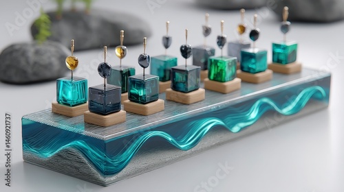 Obraz na płótnie Abstract Teal Resin Art Geometric Cubes Wave Design Modern Decor w salonie