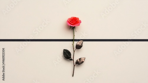 Obraz na płótnie Minimalist Pink Rose with Metallic Leaves Black Line w salonie