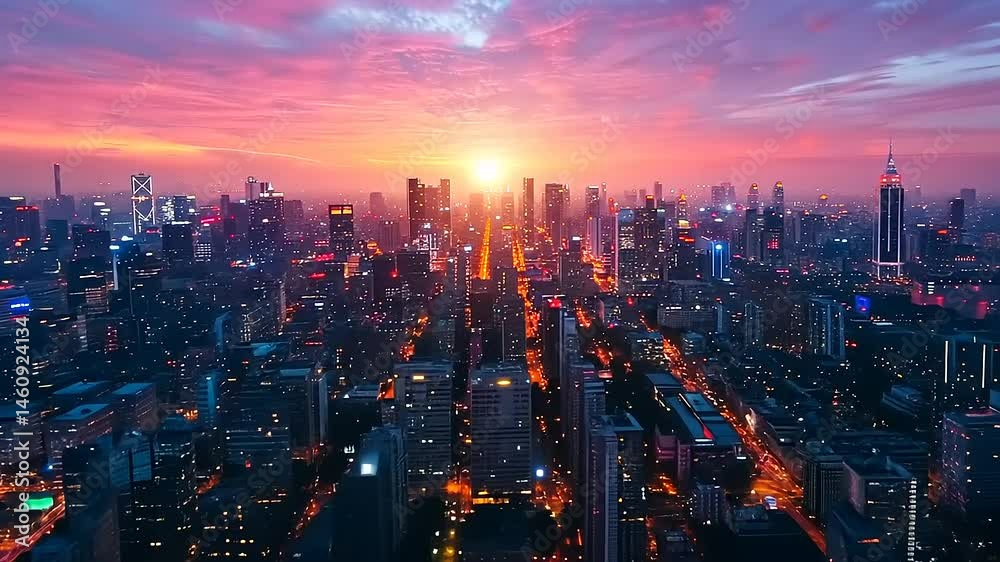 colorful sunset over city