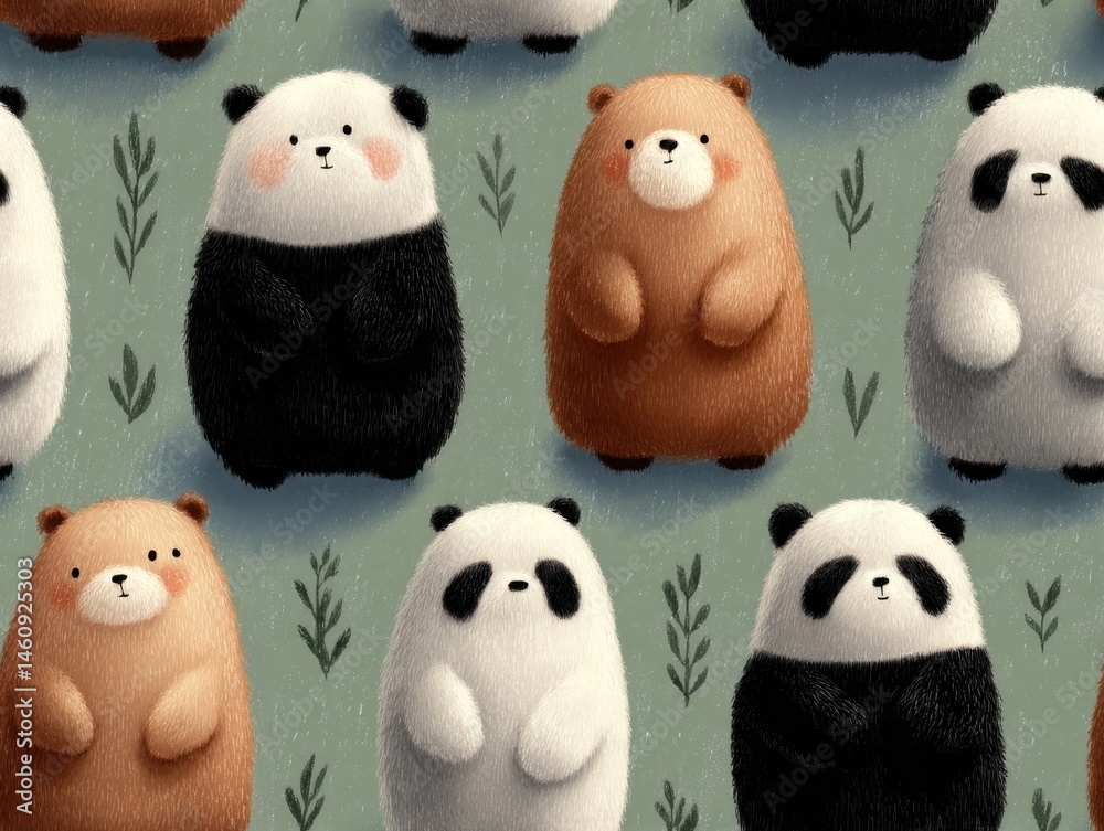 Cute pandas, polar bear and trees seamless, clipart Cute pandas, polar bear and trees seamless, clipart