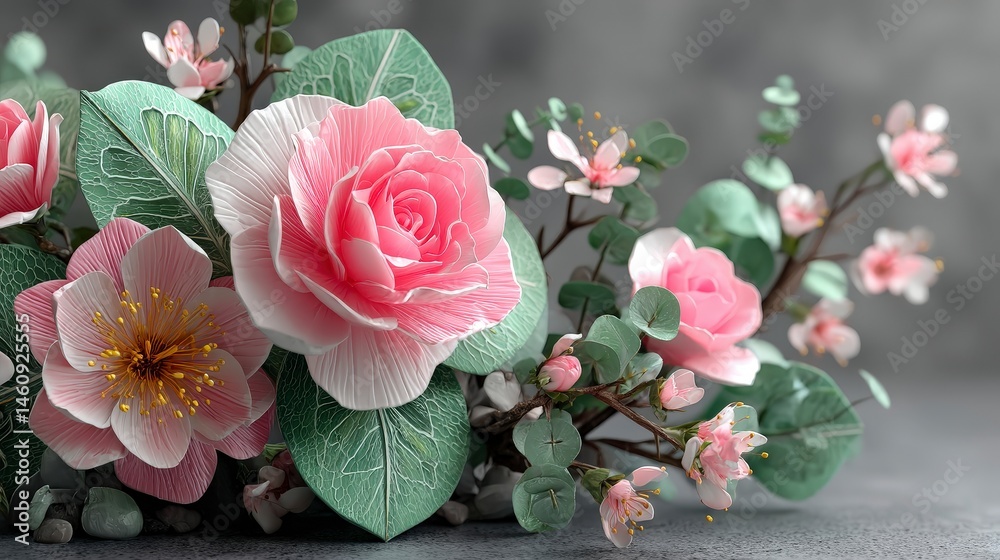 Pink Floral Arrangement Watercolor Roses Eucalyptus Wedding Minimalist Greeting Card