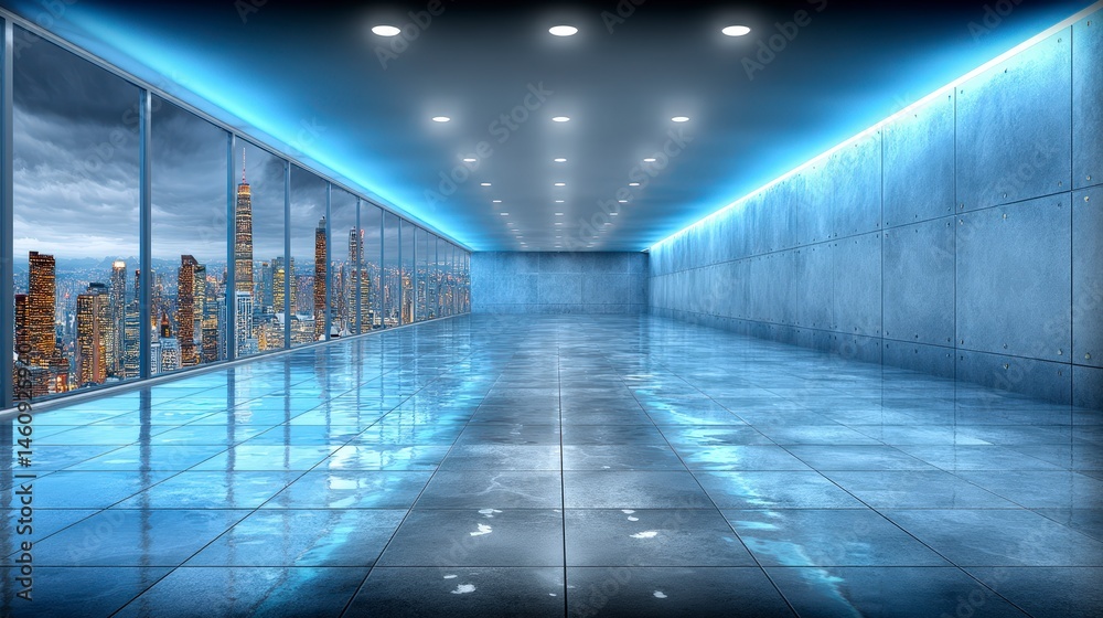 Modern Office Interior Empty Space City View Mockup Design Template