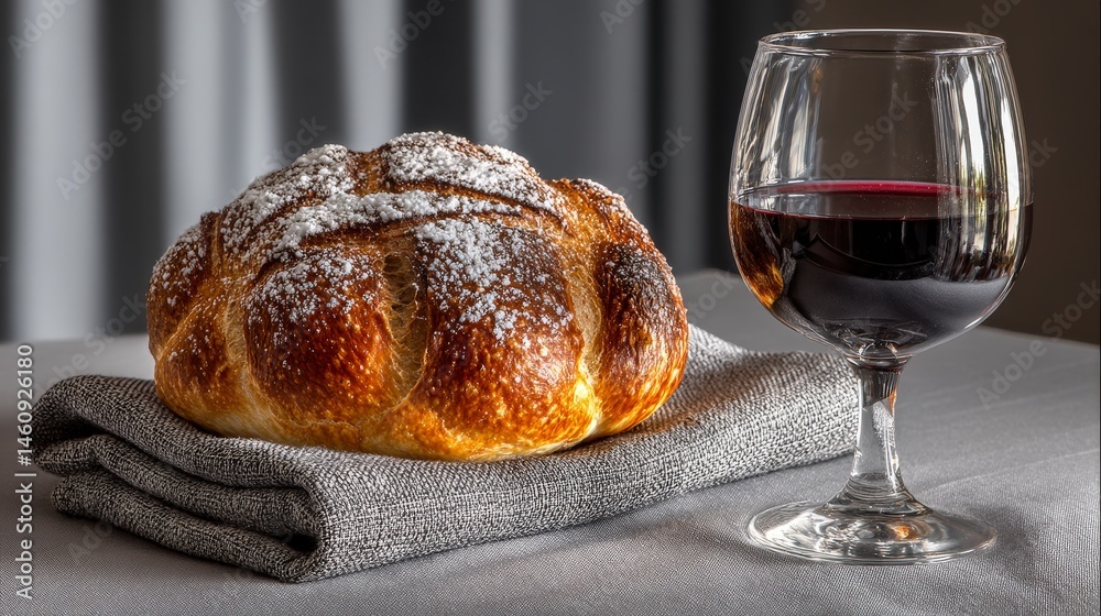 Holy Communion Bread Wine and Faith Minimalist Religious Still Life