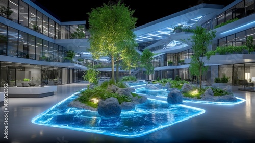 Obraz na płótnie Modern Business Center Courtyard Sustainable Green Office Design w salonie