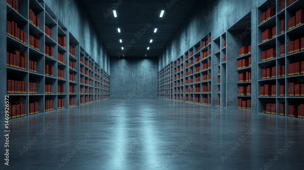 Modern Warehouse Interior Empty Shelves Concrete Architecture Storage Space