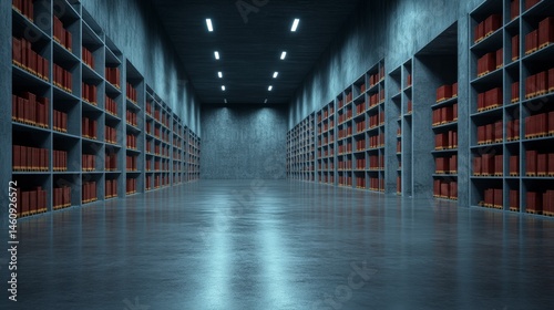 Obraz na płótnie Modern Warehouse Interior Empty Shelves Concrete Architecture Storage Space w salonie