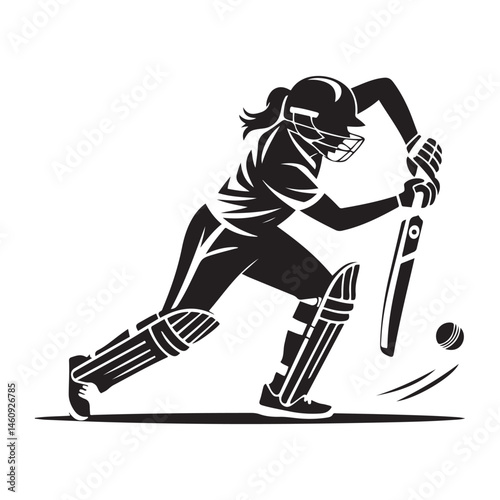 Female Cricket player pose Vector Black silhouettes. with white background