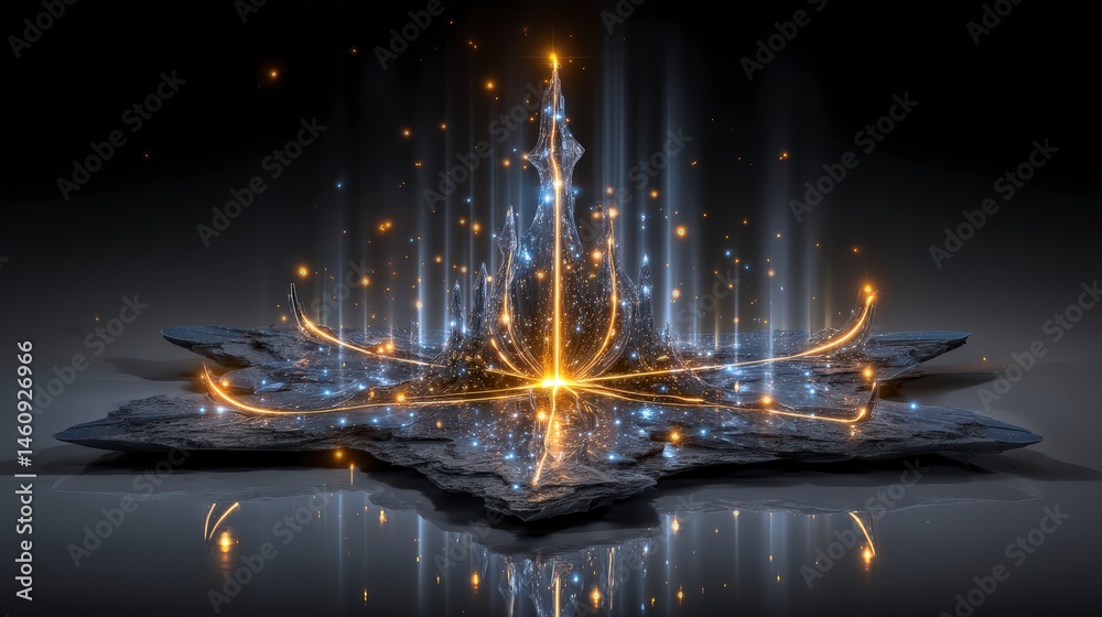 Glowing Lights Abstract Energy Starburst Minimalist Design Dark Background Sparkle Ef