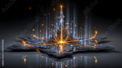 Obraz na płótnie Glowing Lights Abstract Energy Starburst Minimalist Design Dark Background Sparkle Ef w salonie