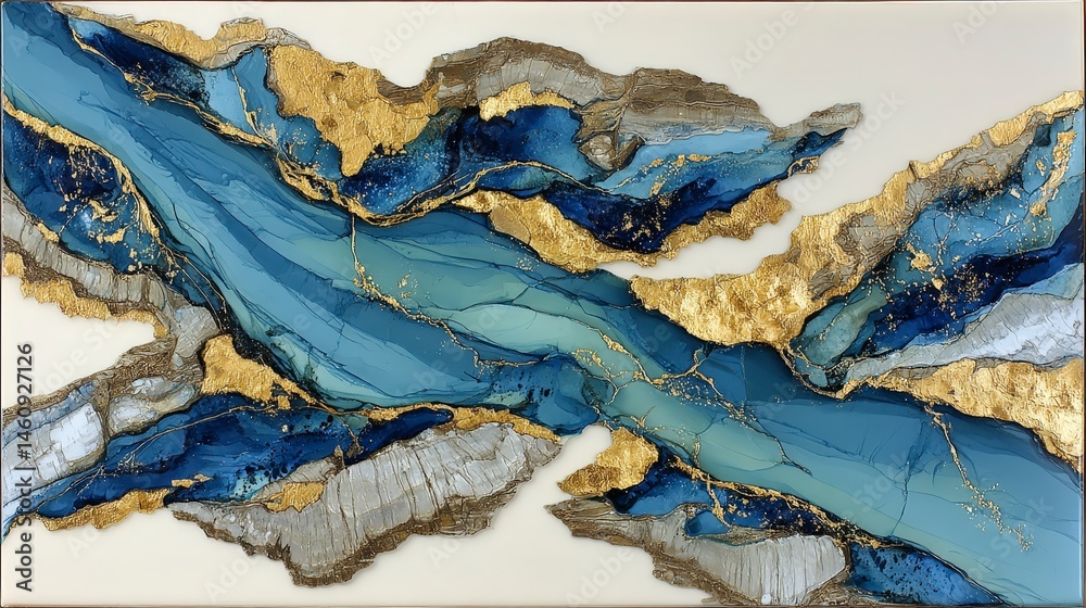 Abstract Blue Gold Marble Texture Modern Art Painting Home Decor Wall Art