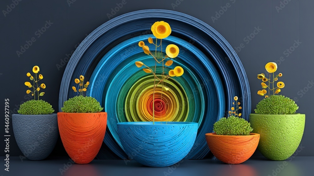 Colorful Pots Minimalist Plant Decor Abstract Background Modern Home Design