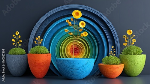 Obraz na płótnie Colorful Pots Minimalist Plant Decor Abstract Background Modern Home Design w salonie