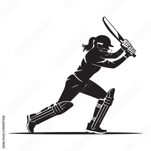 Female Cricket player pose Vector Black silhouettes. with white background