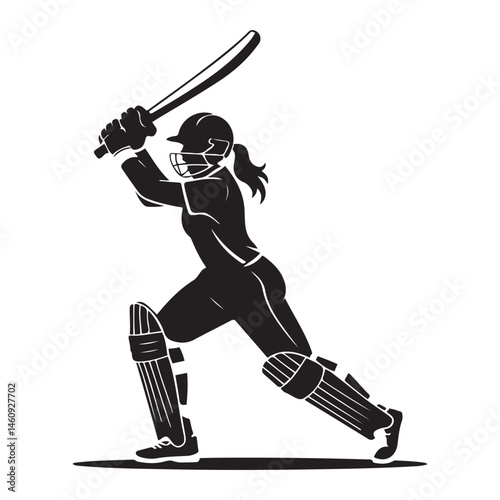 Female Cricket player pose Vector Black silhouettes. with white background