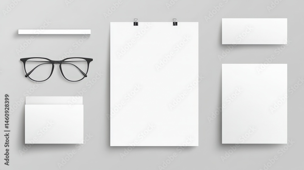 Minimalist Stationery Mockup Blank Paper Cards Glasses