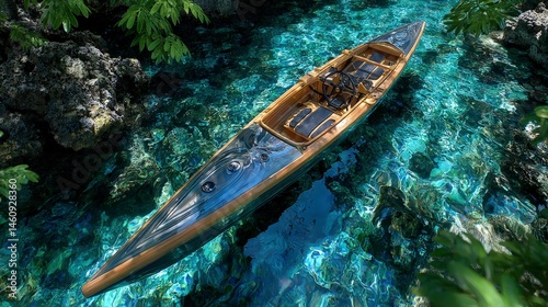 Polynesian Outrigger Canoe on Crystal Clear Water  Tropical Escape