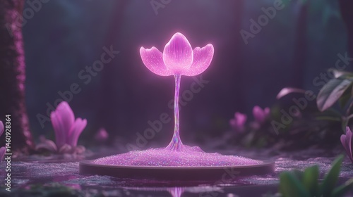 Obraz na płótnie Glowing Fiber Optic Flower in Mystical Forest Scene w salonie