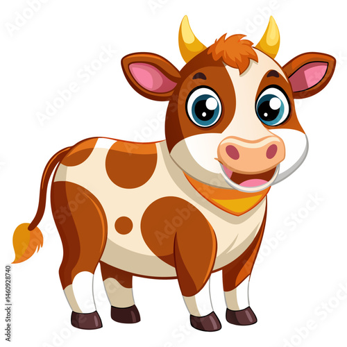 Vibrant colored,  detailed cartoon funny Cow, 3d render 