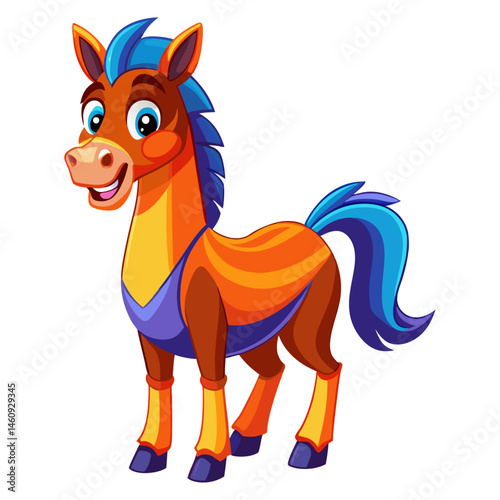 Vibrant colored,  detailed cartoon funny Horse, 3d render 