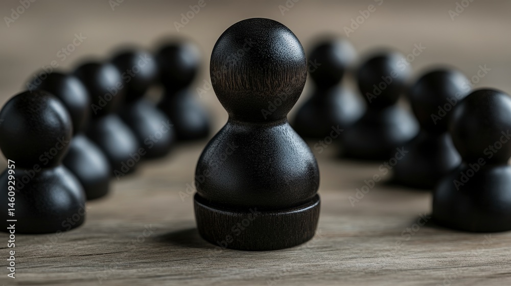 Leadership Team Wooden Figures Business Concept Strategy Minimalist Abstract Black