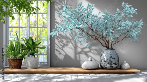 Serene Minimalist Home Decor  Plants  Potted Tree  Window Light