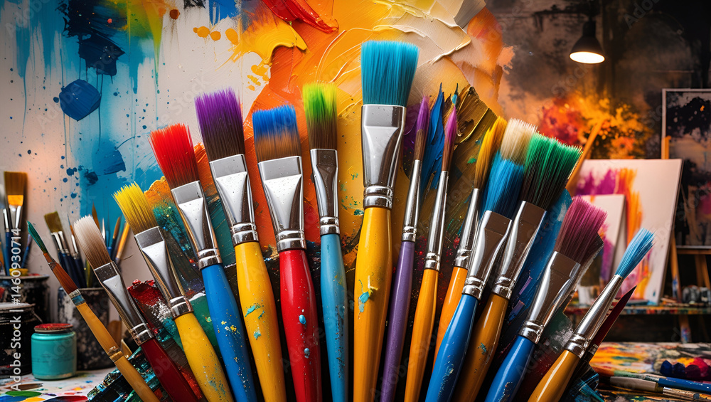 dynamic art piece showcasing brush Vibrant paint splash ai genrative