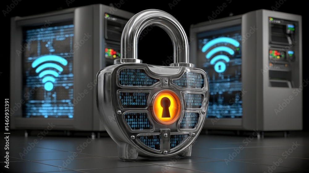 Cyber Security Digital Padlock Network Servers