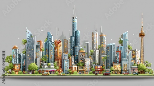 Modern City Skyline  Urban Landscape  Minimalist Architecture  Buildings  Skyscrapers  Cit