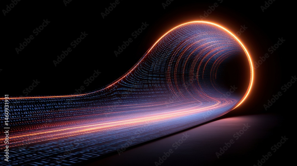 Abstract Digital Data Stream Binary Code Tunnel Futuristic Technology Background