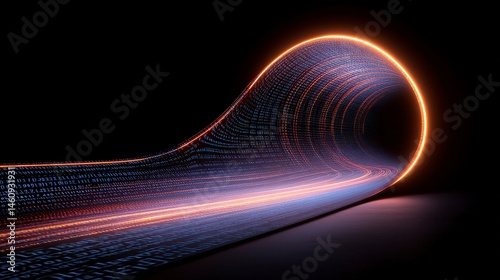 Obraz na płótnie Abstract Digital Data Stream Binary Code Tunnel Futuristic Technology Background w salonie