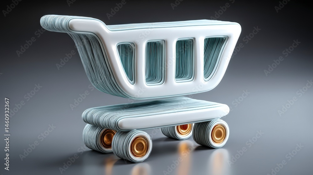 3D Render Shopping Cart Icon Minimalist E commerce Symbol