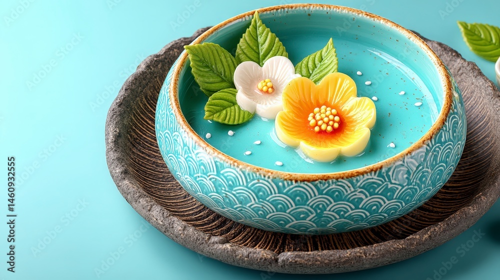 Teal Bowl Floral Arrangement Minimalist Asian Inspired Decor
