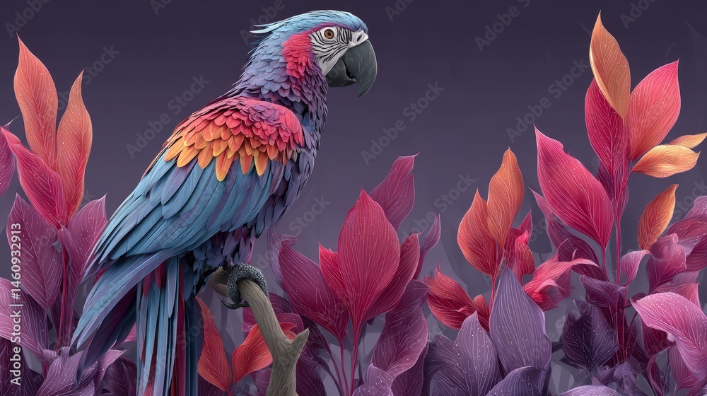 Colorful Parrot Tropical Leaves Wallpaper Exotic Bird Minimalist Design