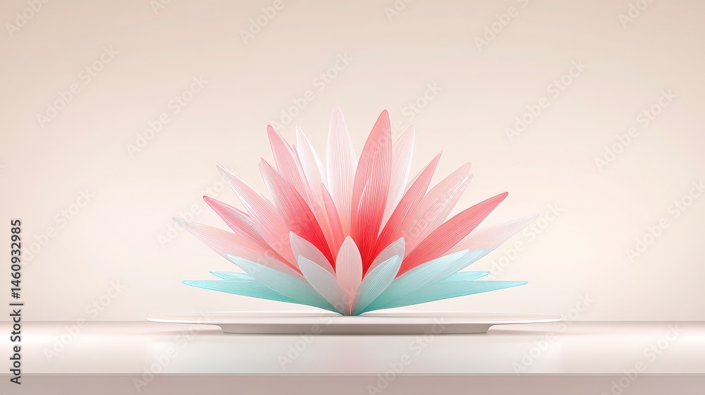 Abstract Pink Teal Flower Minimalist 3D Render Product Display Elegant Design