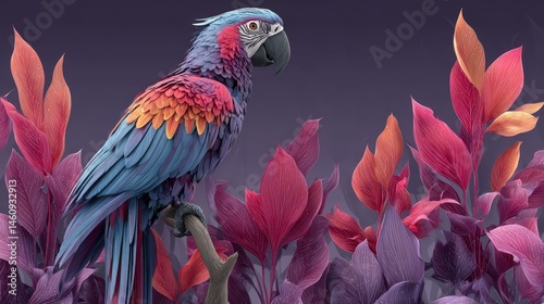 Obraz na płótnie Colorful Parrot Tropical Leaves Wallpaper Exotic Bird Minimalist Design w salonie
