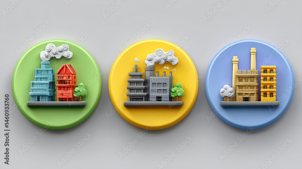 Cityscape Icons Pollution Industry Urban Development