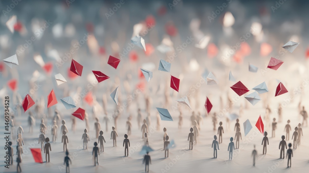 Naklejka premium Abstract representation of communication and many small people.