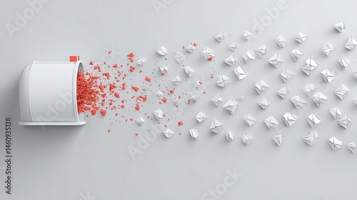 Abstract representation of information dispersal from a container.