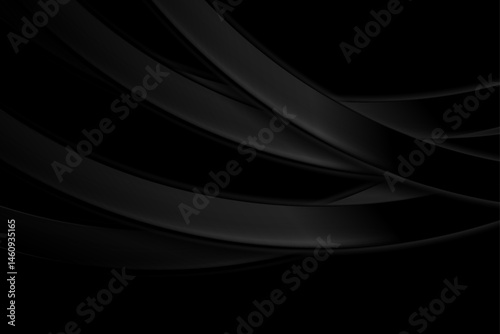 Black glossy waves abstract tech minimal background. Vector pure minimalism design