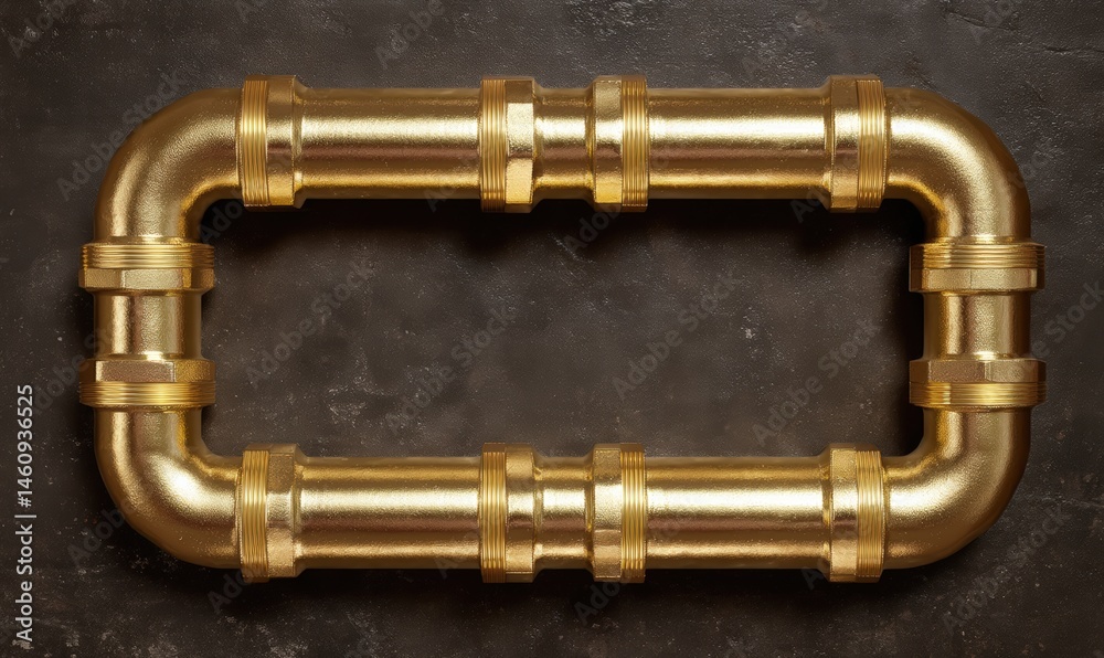 Fototapeta premium A golden pipe frame on a dark background.