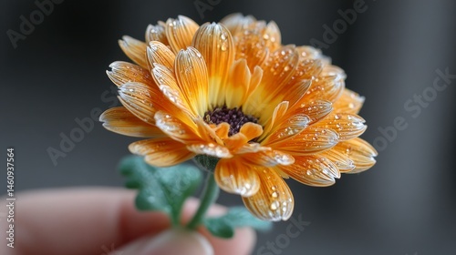 Dew Kissed Orange Daisy  Close up Minimalist Flower Photo