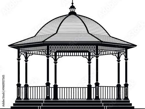 Elegant black and white gazebo illustration suitable for invitations and design projects