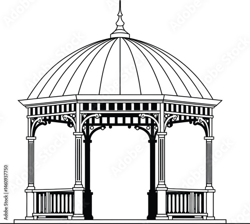Elegant architectural gazebo illustration depicting outdoor structure isolated on white background