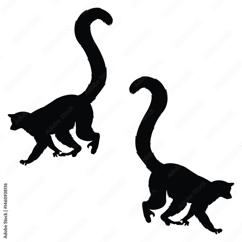 Obraz premium Lemurs silhouette, Lemurs vector, Lemurs illustration, silhouette, set icon, silhouette, Lemurs