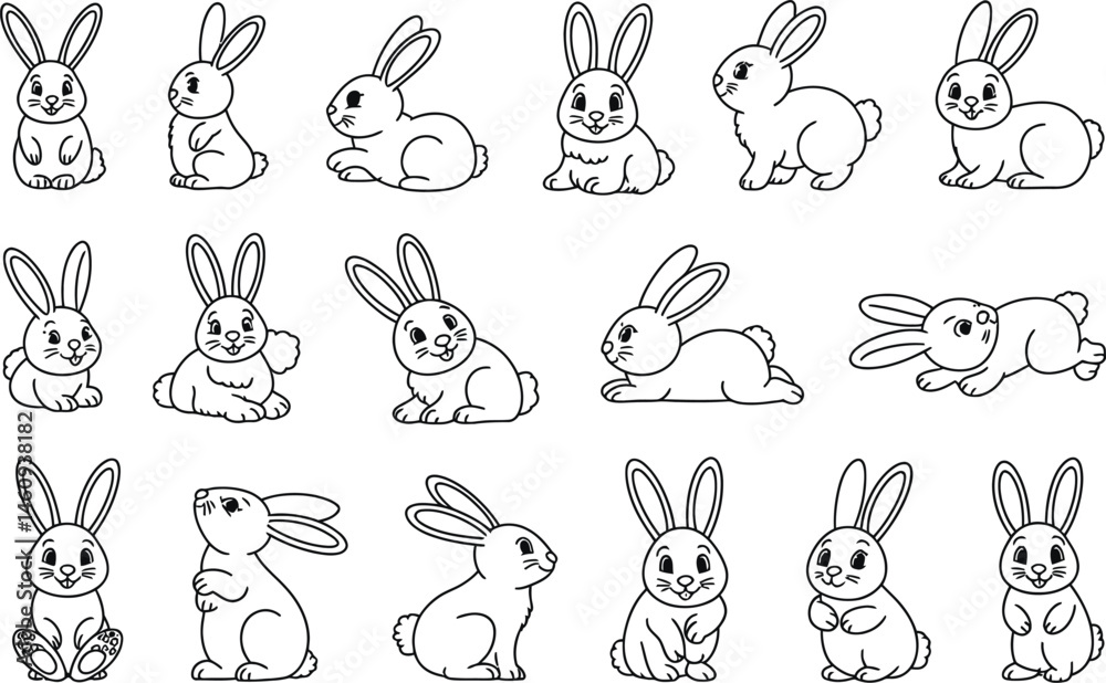 Set of cute bunny illustrations in various poses perfect for easter season or children's designs Set of cute bunny illustrations in various poses perfect for easter season or children's designs